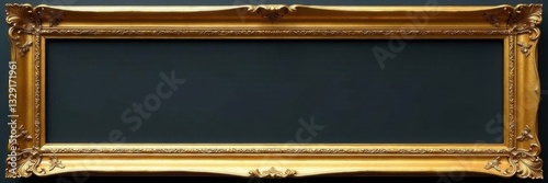 Antique gold frame cutout; long, narrow, ornate, vintage, aged, golden, border, empty, blank , golden texture, long frame, gold leaf