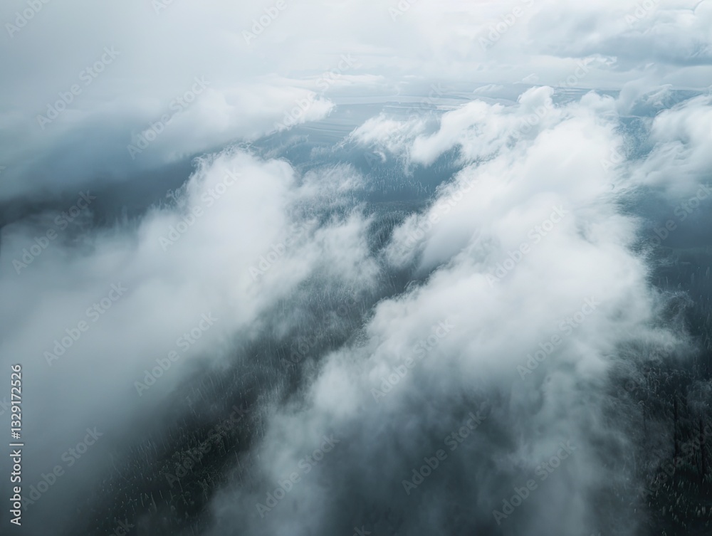 Aerial View: Clouds Over Mountain Forest. Aerial View: Clouds Over Mountain Forest.