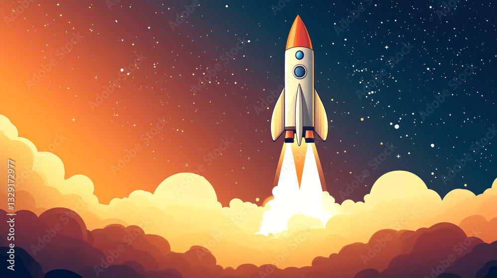 Rocket launching into space outer space digital art night sky perspective Rocket launching into space outer space digital art night sky perspective