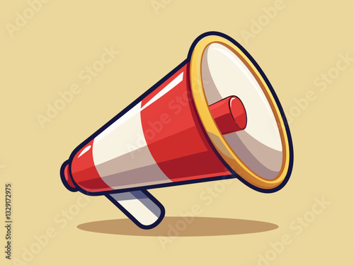 megaphone with a red handle and a white cone, on a soft cream background.