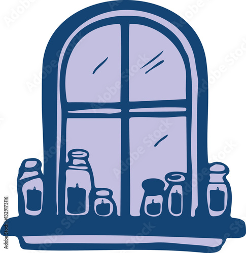 Illustration d'une fenêtre des bougies Fête des Lumières Lyon France Clipart Dessiné à la Main	
