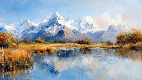 Explore the Majestic Beauty of a Mountain Range in Our Stunning Studio-Lit Oil Painting Collection