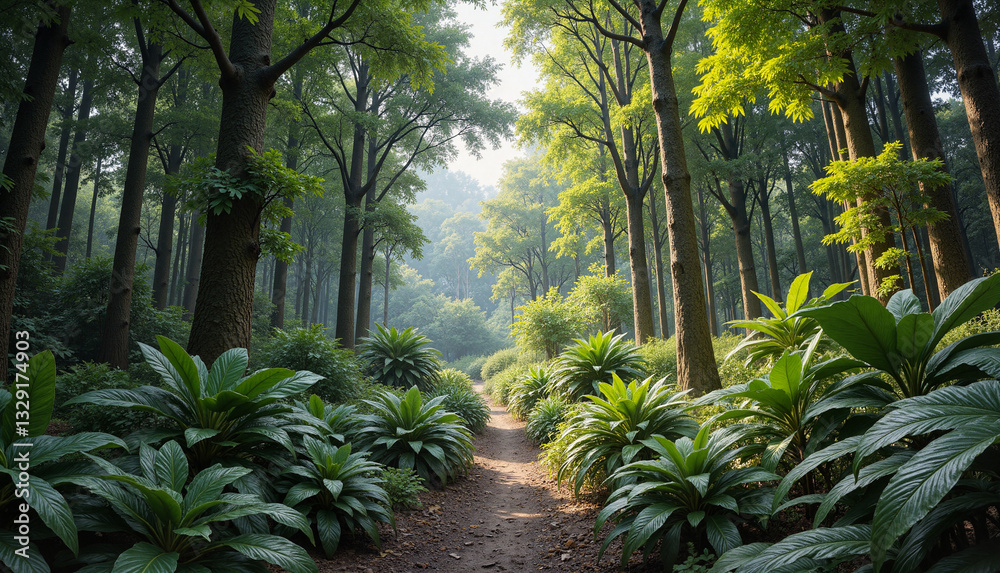 Fototapeta premium Lush tropical rainforest showcasing rich biodiversity, environmental awareness