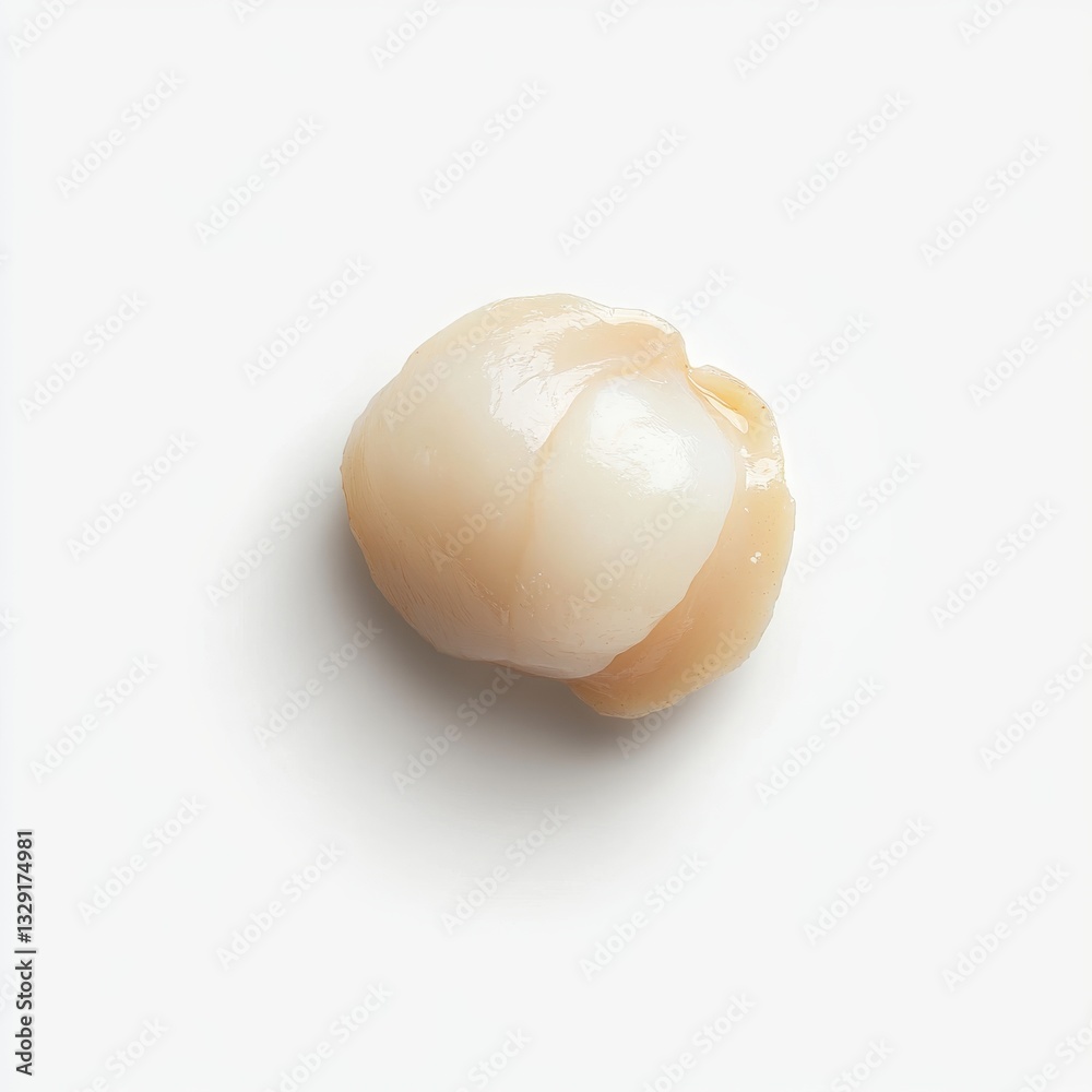 Single Peeled Lychee Fruit Presenting its Translucent White Flesh in a Studio Setting with Soft Lighting Single Peeled Lychee Fruit Presenting its Translucent White Flesh in a Studio Setting with Soft Lighting