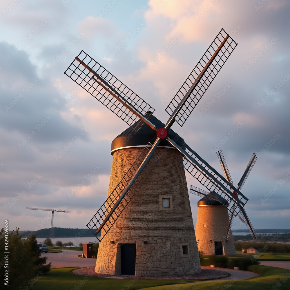 Golden Hour Windmills: Rustic Charm at Sunset Golden Hour Windmills: Rustic Charm at Sunset