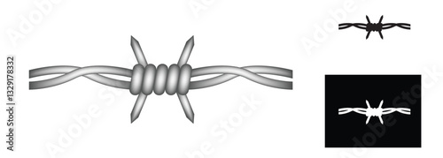Realistic Barbed Wire Part Design Element. Industrial graphic design elements and resources for illustration