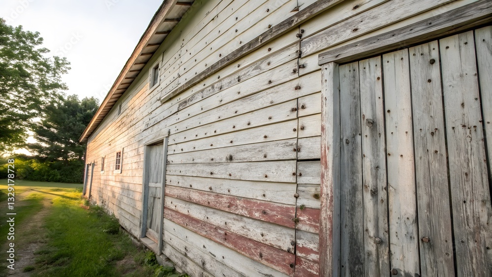 Weathered Barn: Capturing the rustic charm of an aged barn, its worn wooden facade displaying a rich history through weathered planks and time-worn textures Weathered Barn: Capturing the rustic charm of an aged barn, its worn wooden facade displaying a rich history through weathered planks and time-worn textures