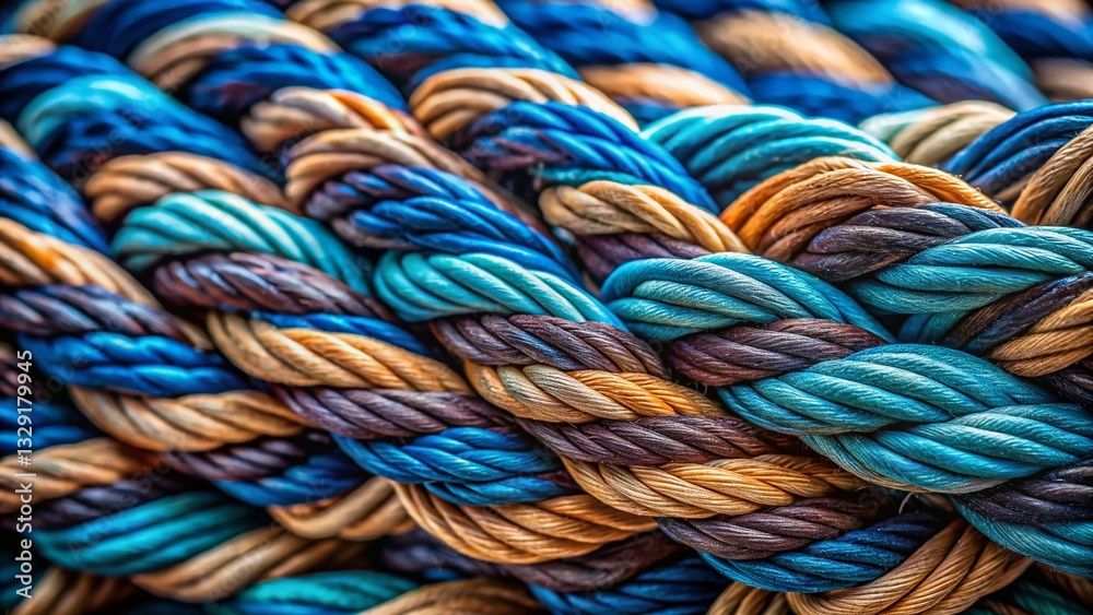 Colorful Twisted Rope Knot Closeup Texture - Blue, Black, Beige Cord Colorful Twisted Rope Knot Closeup Texture - Blue, Black, Beige Cord