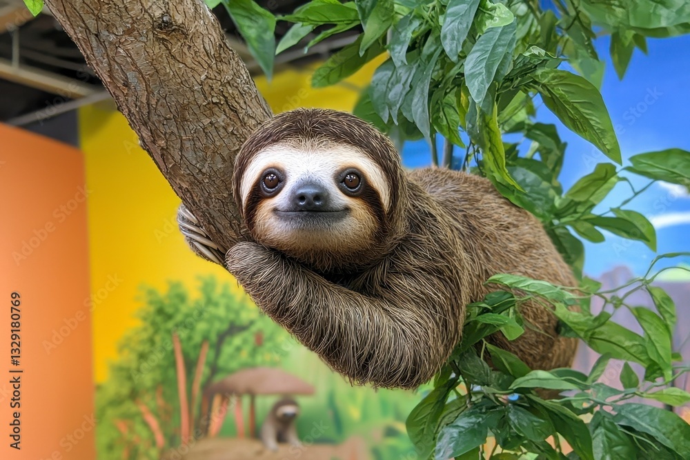 Content Sloth Hanging on Tree Branch Content Sloth Hanging on Tree Branch