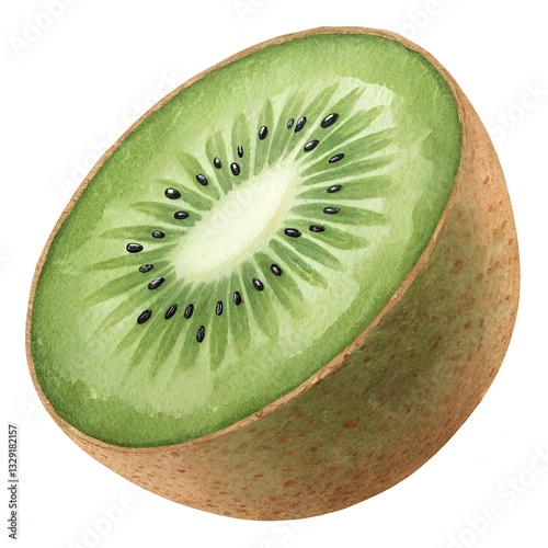 Fresh Green Kiwi with Subtle Speckled Details and Soft Texture Isolated on White Background