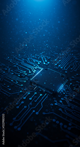 Tech Circuitry: Futuristic Blue Chip, AI, & Innovation - Powering Digital Horizons, Tech, Science, Computing, and Next-Gen Connectivity