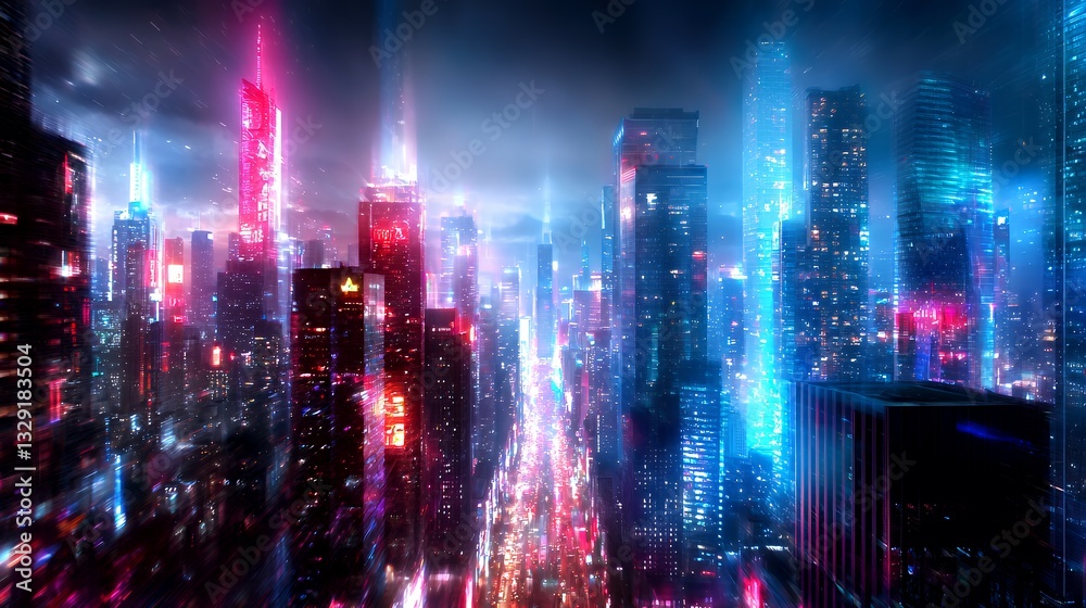 Night Cityscape with Glowing Lights and Modern Architecture View Night Cityscape with Glowing Lights and Modern Architecture View