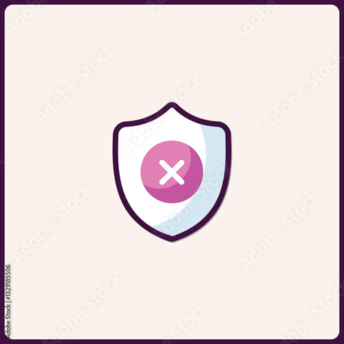 Shield Icon with Cross Symbolizing Denial or Failure Protection Isolated
