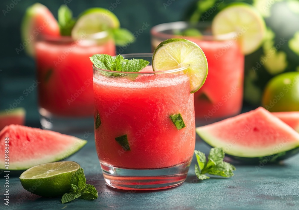 Refreshing Watermelon Juice with Lime and Mint Summer Beverage Refreshing Watermelon Juice with Lime and Mint Summer Beverage