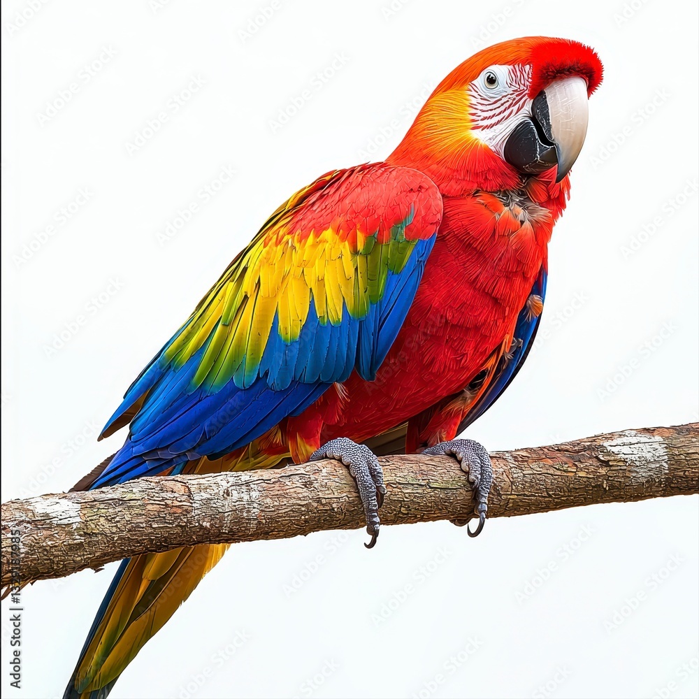 Fototapeta premium A vibrant parrot perched on a tropical branch displaying its colorful feathers in a lush natural environment