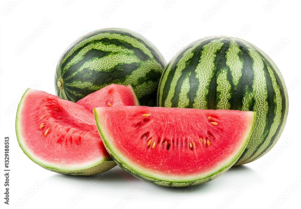 Watermelon Slices and Whole Fruits Fresh Summer Still Life Isolated Watermelon Slices and Whole Fruits Fresh Summer Still Life Isolated