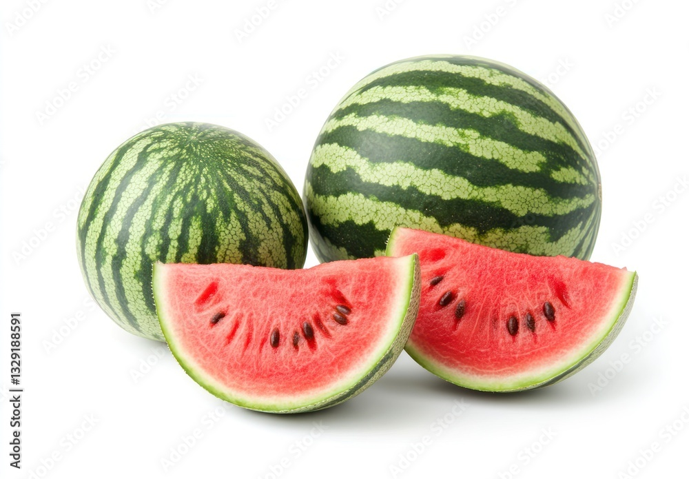 Fresh Watermelon Still Life with Slices on White Background
