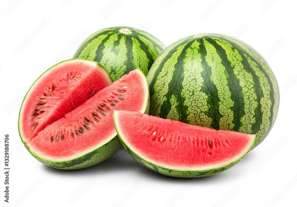 Fresh Watermelon with Slices on White Background Ready to Eat Fresh Watermelon with Slices on White Background Ready to Eat