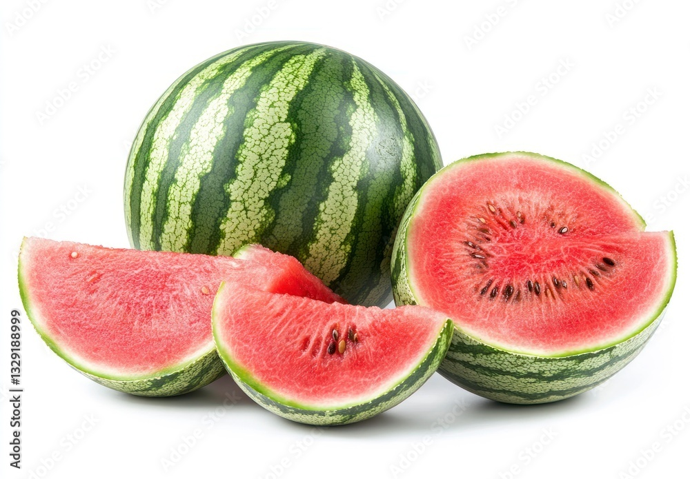 Fresh Watermelon and Slices Still Life on White Background Fresh Watermelon and Slices Still Life on White Background