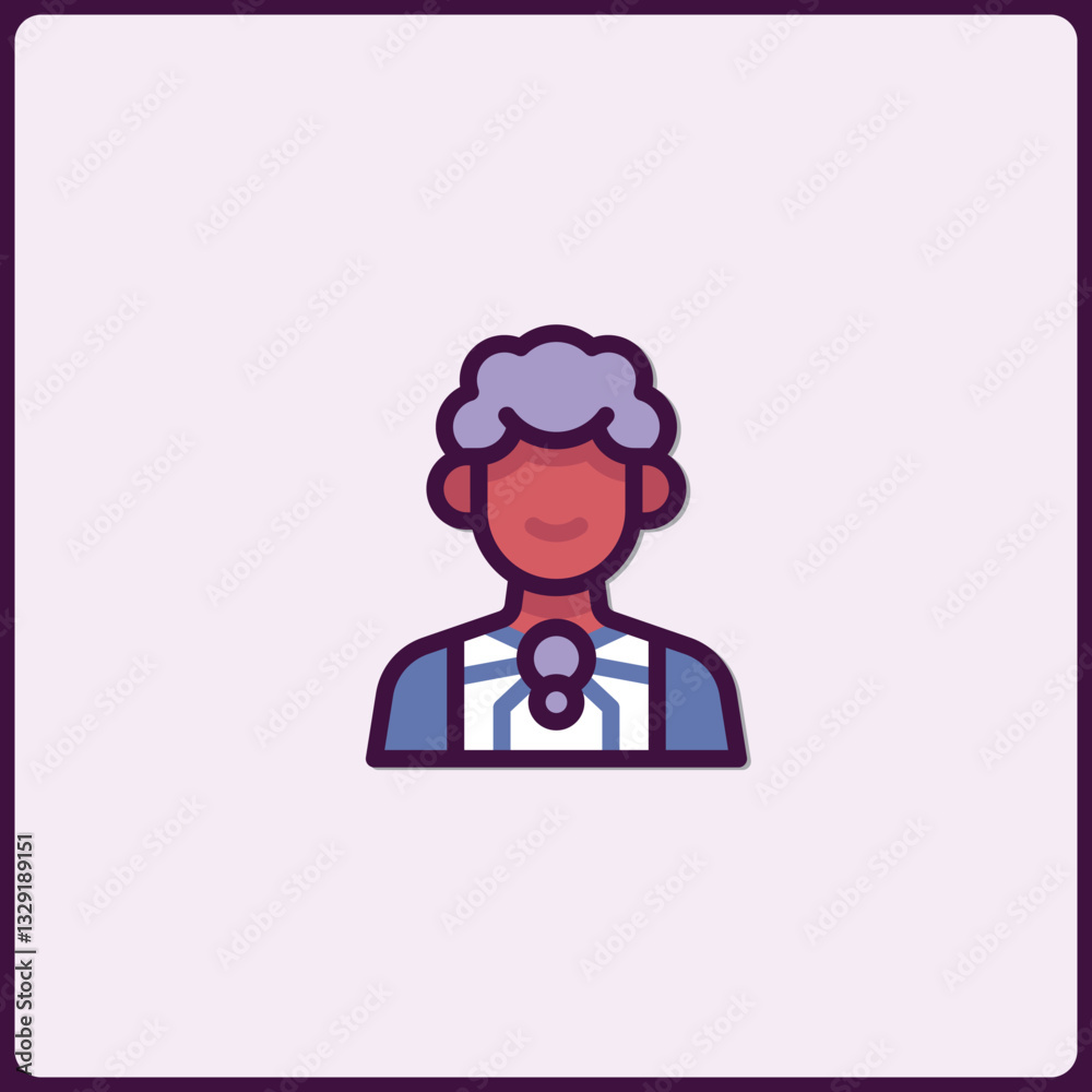 Cartoon illustration of an avatar icon with a stylized elderly figure Cartoon illustration of an avatar icon with a stylized elderly figure