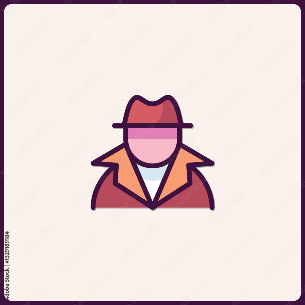 Stylized Detective Icon Depicting Mystery and Intrigue in Crimson Shades Stylized Detective Icon Depicting Mystery and Intrigue in Crimson Shades