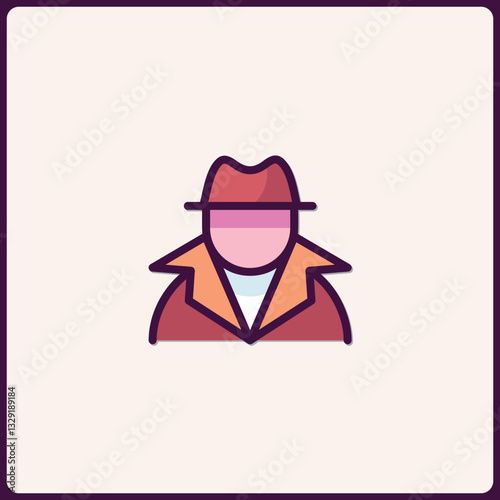 Stylized Detective Icon Depicting Mystery and Intrigue in Crimson Shades
