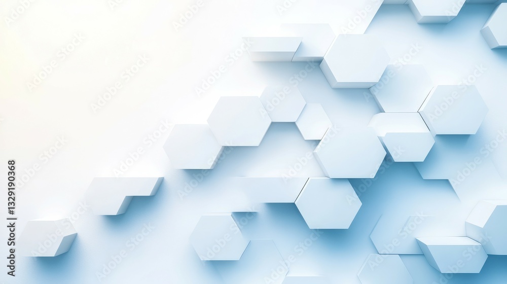 Obraz premium Hexagon Design: A minimalist abstract design featuring a pattern of white geometric hexagonal shapes. The interplay of light and shadow accentuates the three-dimensional aspect.