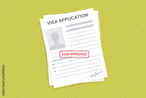 Illustration of Visa Application Form with Approved Stamp