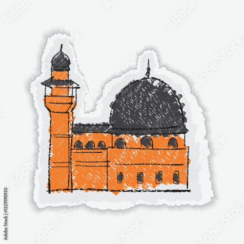 Al Aqsa Mosque, Hand Drawn Sketch Vector illustration.