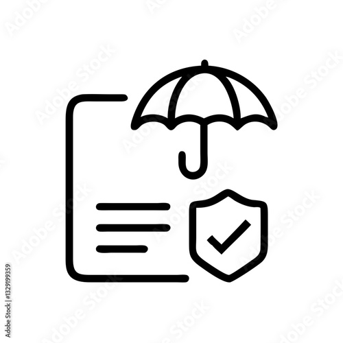 Travel Insurance – Black and White Icon with Umbrella and Document for Secure Trips