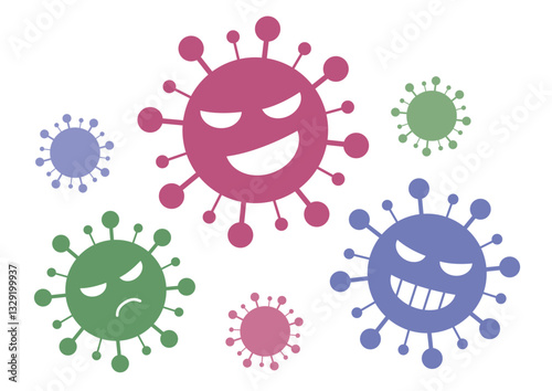 棘のある元気な色々なバイ菌のイメージイラスト
