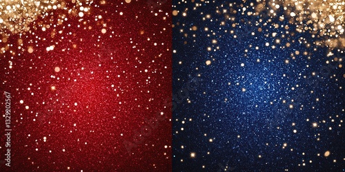 A mesmerizing starry night sky with tiny white dots twinkling against a deep blue backdrop, enhanced by shimmering red and gold glitter, evoking magic and wonder