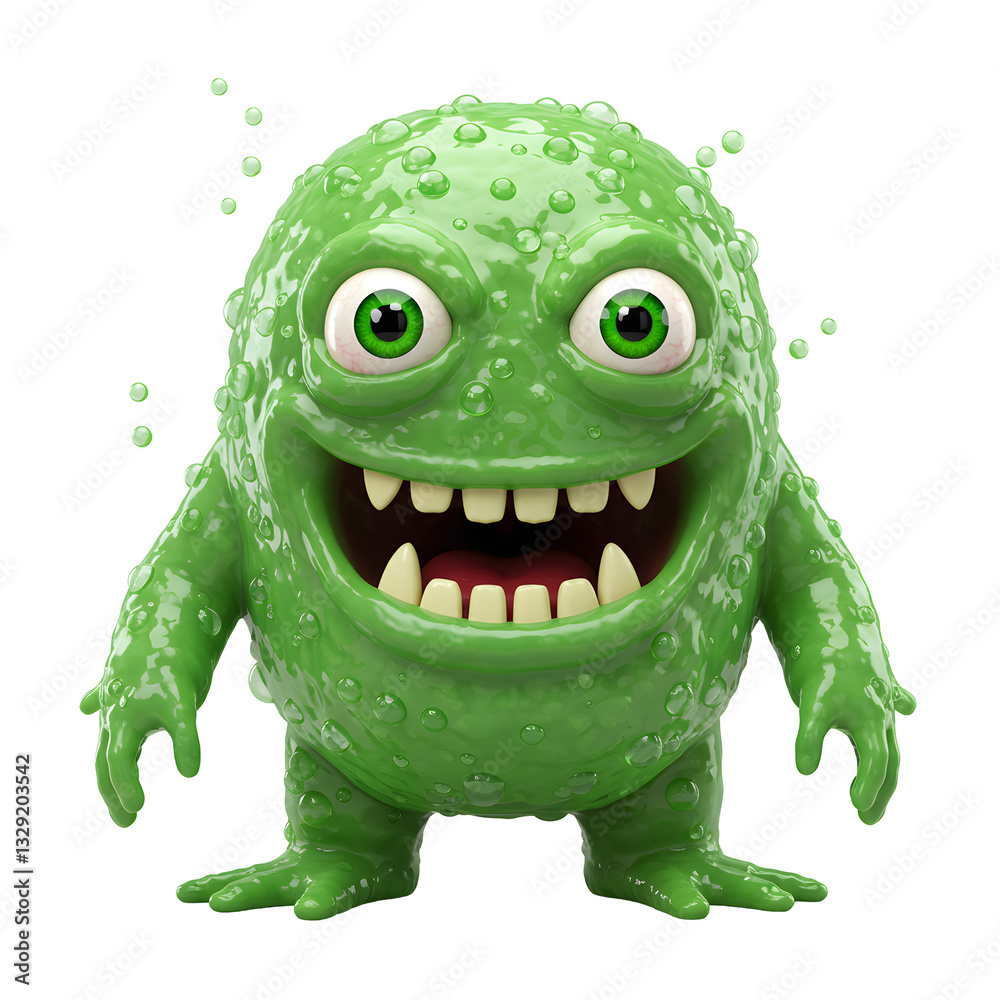 Fototapeta premium Playful Green Gooey Cartoon Monster with Wide Grin and Bright Eyes