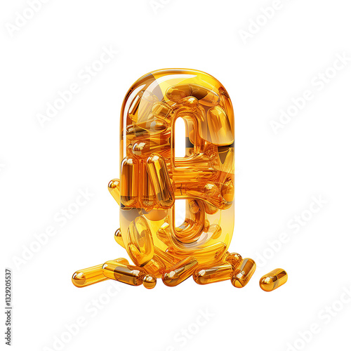 Number 0 formed by transparent capsules with health supplements.
