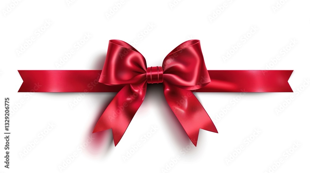 Red Ribbon Bow: Realistic Shiny Satin with Shadow - Horizontal Ribbon for Decorating Wedding Invitations, Greeting Cards, or Gift Boxes Red Ribbon Bow: Realistic Shiny Satin with Shadow - Horizontal Ribbon for Decorating Wedding Invitations, Greeting Cards, or Gift Boxes