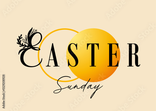 Easter Sunday creative typography web slide with open tomb. Happy Easter, poster concept with text, empty cave and rolled away stone. Vector illustration