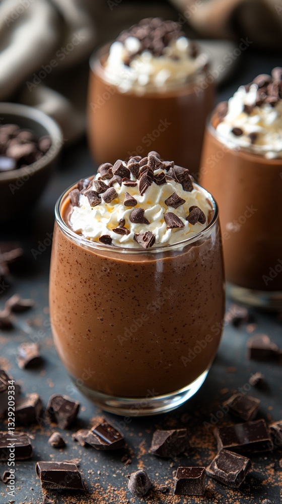 Decadent Chocolate Mousse Dessert with Whipped Cream and Chocolate Shavings Decadent Chocolate Mousse Dessert with Whipped Cream and Chocolate Shavings