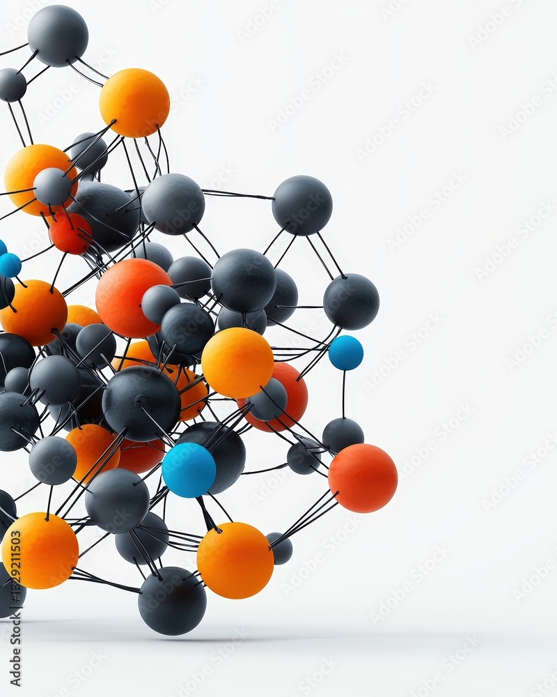 Obraz premium Abstract molecular structure featuring colorful atoms and bonds, perfect for science and education themes or backgrounds.