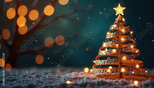 Music notes shaped as a Christmas tree, festive decoration , background, texture, colorful