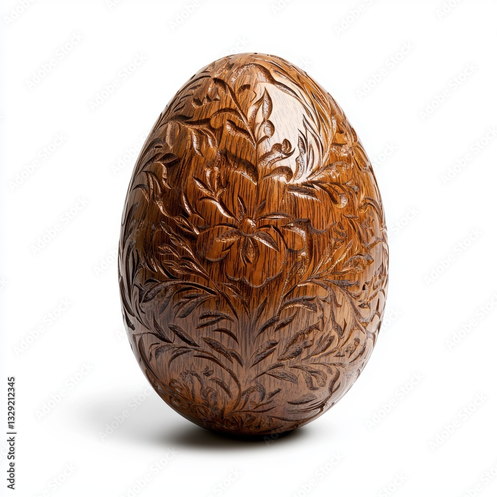 Intricately Carved Wooden Egg with Floral Design and Smooth Finish Intricately Carved Wooden Egg with Floral Design and Smooth Finish