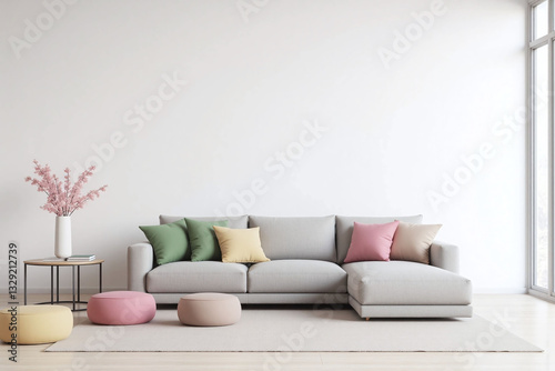 living room with couch ottoman and table