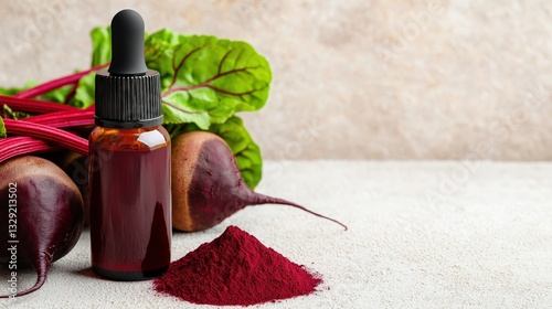 Antioxidant Extracts supplement concept. Beetroot powder and extract in a natural setting.