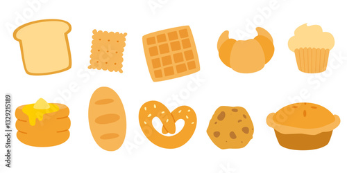 Flat vector pastry set. Cartoon bakery products icon collection.