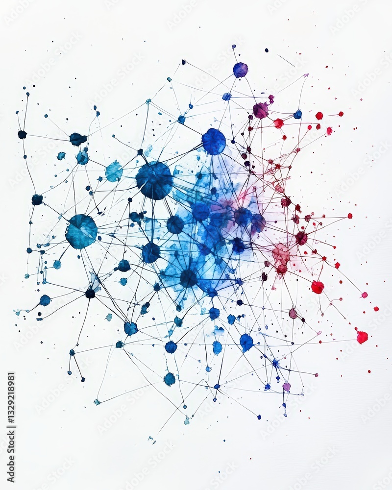 Naklejka premium Abstract representation of interconnected nodes with vibrant colors, symbolizing data, networks, and technology.