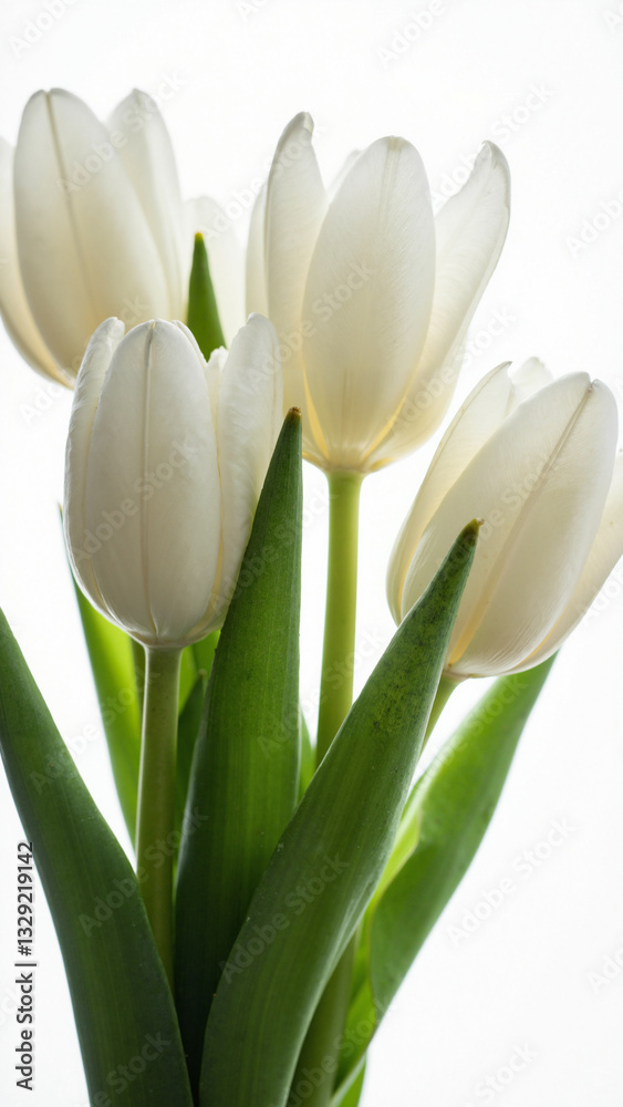 Elegant White Tulips Isolated on White Background - Perfect for Spring Promotions, Easter Cards, and Floral Shop Advertisements Elegant White Tulips Isolated on White Background - Perfect for Spring Promotions, Easter Cards, and Floral Shop Advertisements