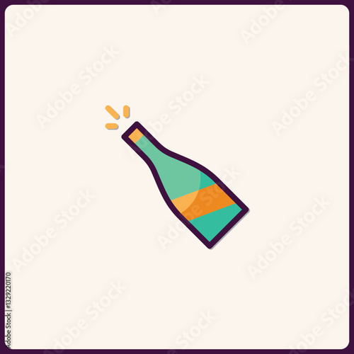 Celebration Icon: Simple Graphic of a Sparkling Beverage Bottle for Festivities