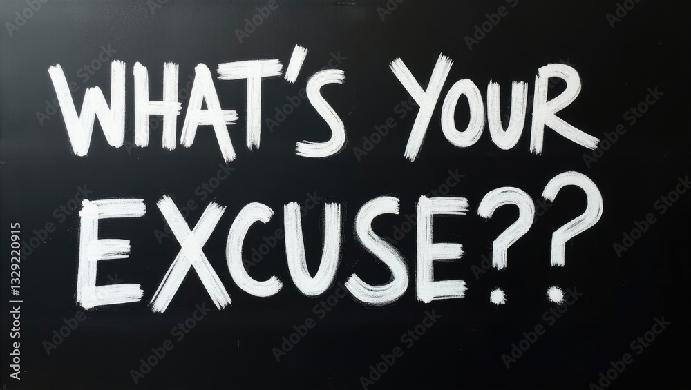 What's your excuse displayed on a chalkboard using white chalk What's your excuse displayed on a chalkboard using white chalk