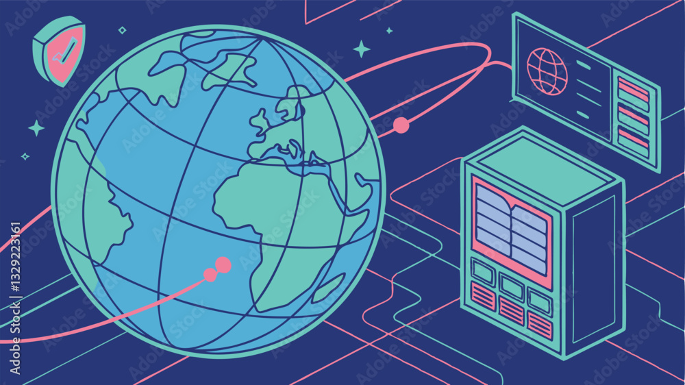 Fototapeta premium Futuristic Cyberpunk Holographic Globe – Digital AI and Tech Concept Vector