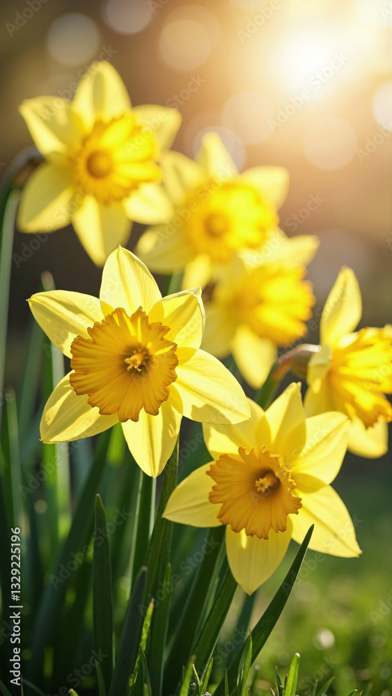 Vibrant Close-Up of Blooming Daffodils for Easter Celebrations, Perfect for Greeting Cards and Seasonal Marketing Materials Vibrant Close-Up of Blooming Daffodils for Easter Celebrations, Perfect for Greeting Cards and Seasonal Marketing Materials