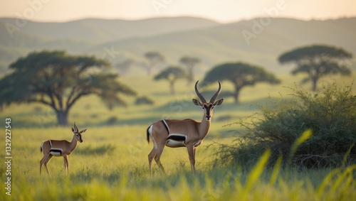Fototapeta Naklejka Na Ścianę i Meble -  waterbucks browsing in the bush within a park in the wild
